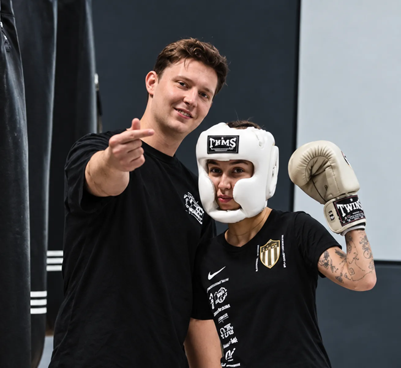 Ilya with a student in headgear after a women’s session